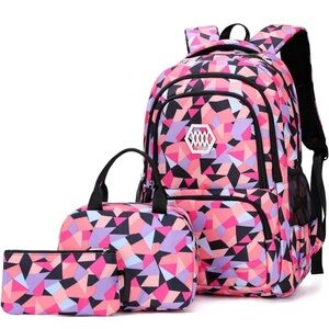 Geometric Pink Kids Backpack Set